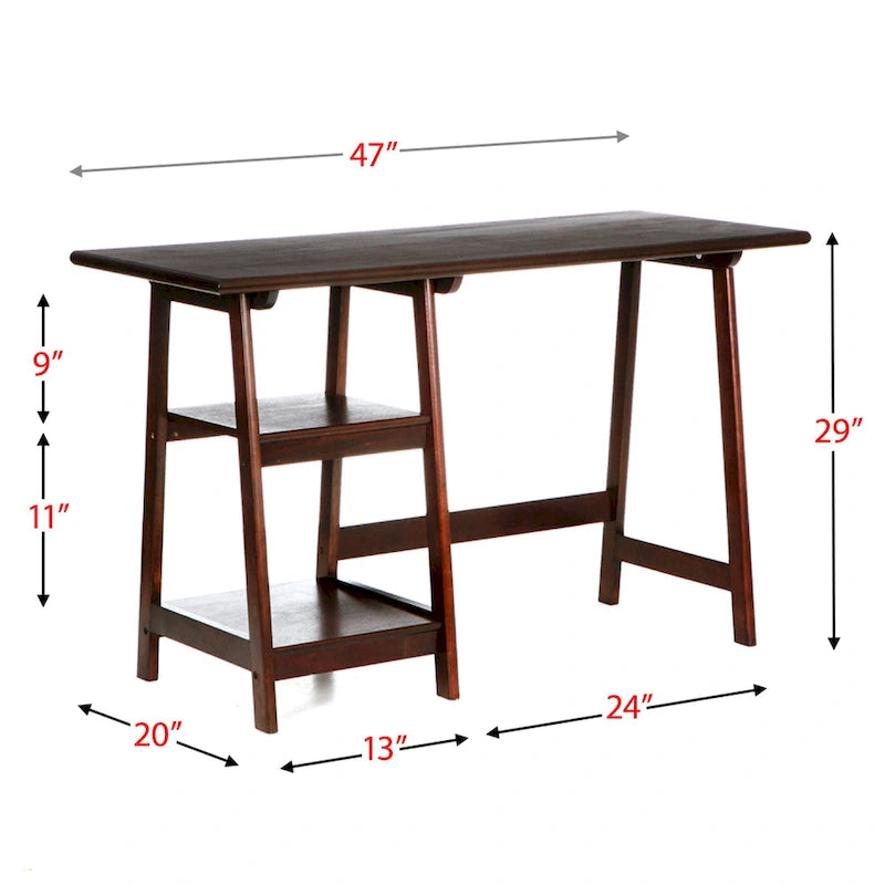 A-Frame Espresso Desk with Side Shelves