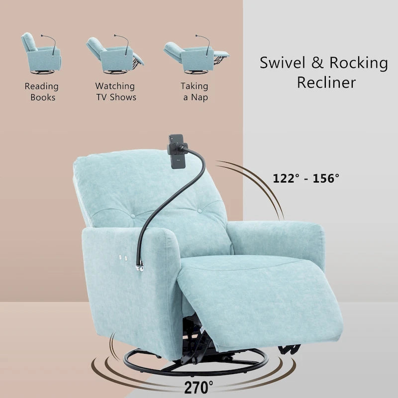 270 Degree Swivel Electric Recliner Home Theater Seating Single Reclining Sofa Rocking Motion Recliner with a Phone Holder for L