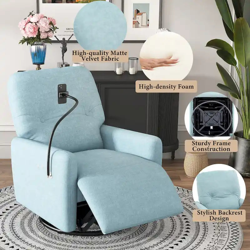 270 Degree Swivel Electric Recliner Home Theater Seating Single Reclining Sofa Rocking Motion Recliner with a Phone Holder for L