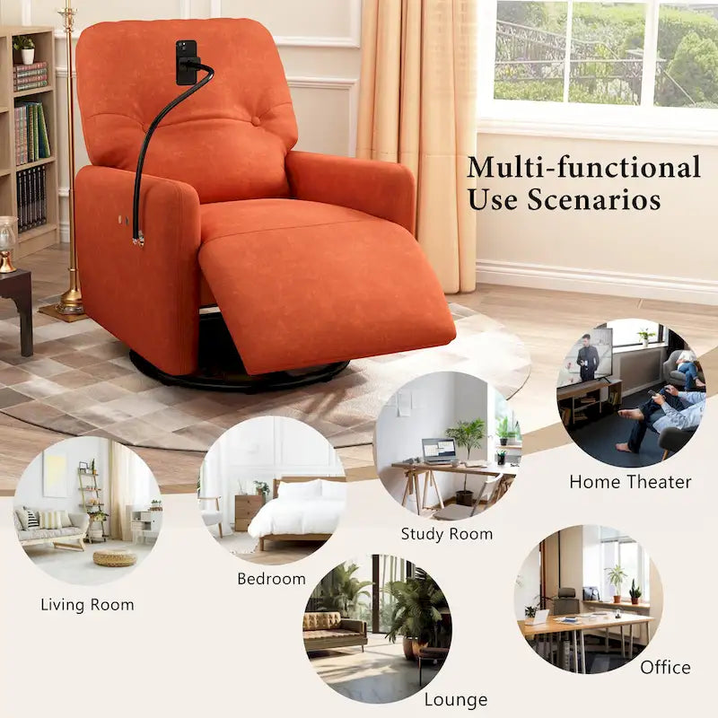 270 Degree Swivel Electric Recliner Home Theater Seating Single Reclining Sofa Rocking Motion Recliner with a Phone Holder for L