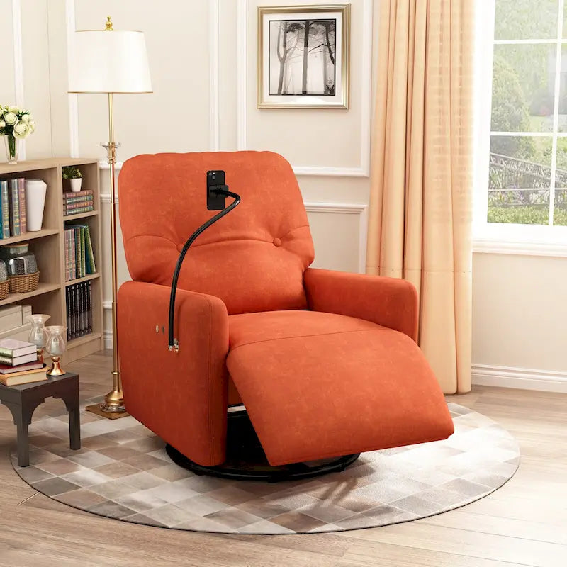 270 Degree Swivel Electric Recliner Home Theater Seating Single Reclining Sofa Rocking Motion Recliner with a Phone Holder for L