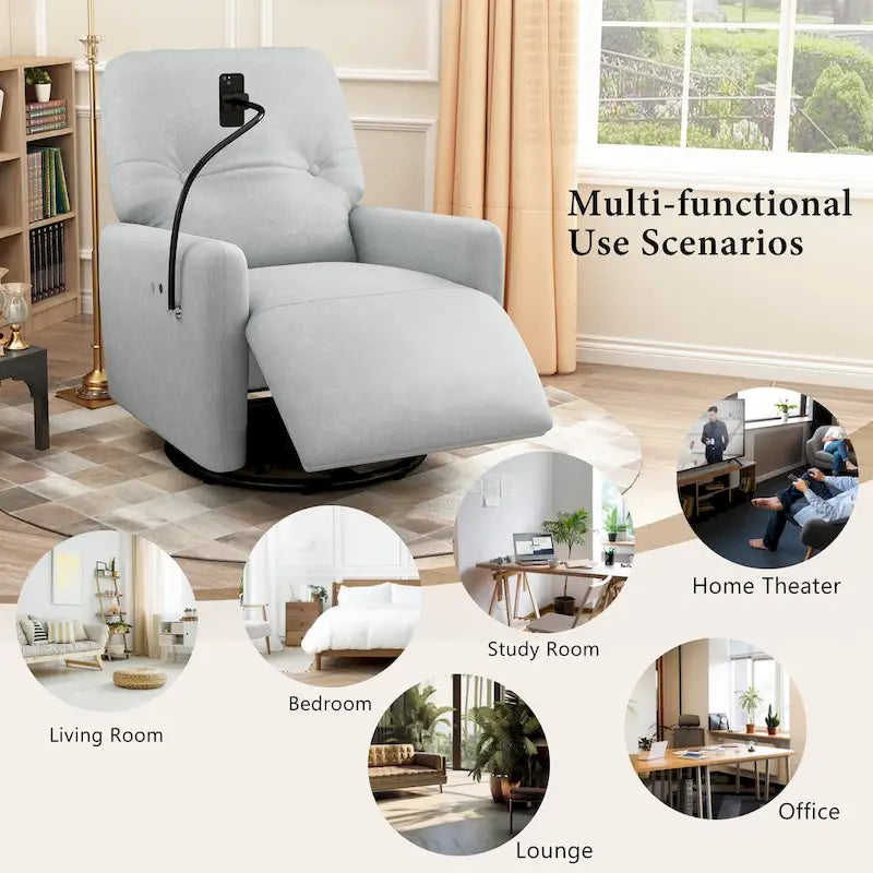 270 Degree Swivel Electric Recliner Home Theater Seating Single Reclining Sofa Rocking Motion Recliner with a Phone Holder for L