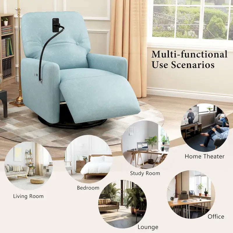 270 Degree Swivel Electric Recliner Home Theater Seating Single Reclining Sofa Rocking Motion Recliner with a Phone Holder for L