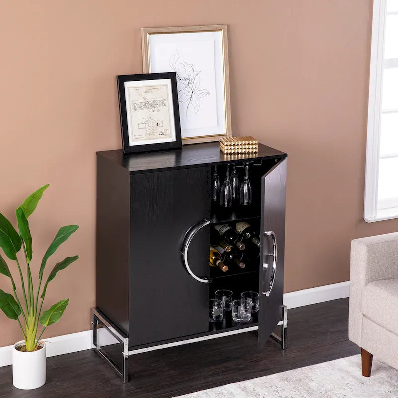 Double-Door Bar Cabinet with Chrome Accents