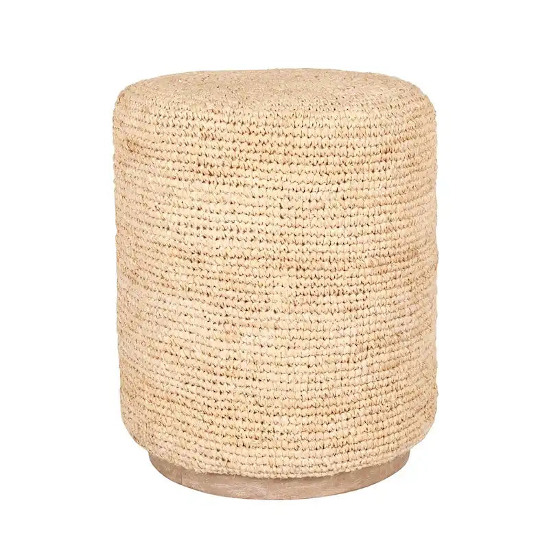 Handwoven Natural Raffia Ottoman Accent Table