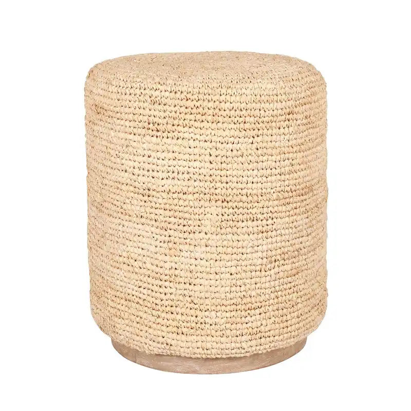 Handwoven Natural Raffia Ottoman Accent Table