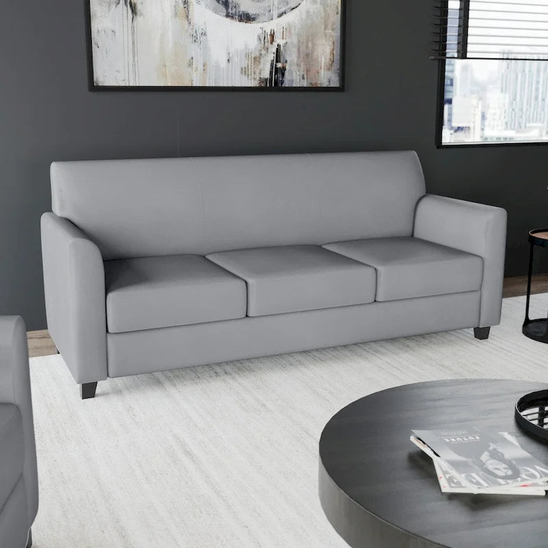 Canapé en cuir et polyuréthane avec cadre surpiqué aux lignes épurées - 70"L x 29"P x 32,25"H