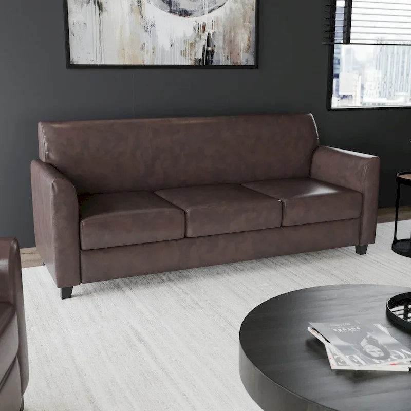 Canapé en cuir et polyuréthane avec cadre surpiqué aux lignes épurées - 70"L x 29"P x 32,25"H