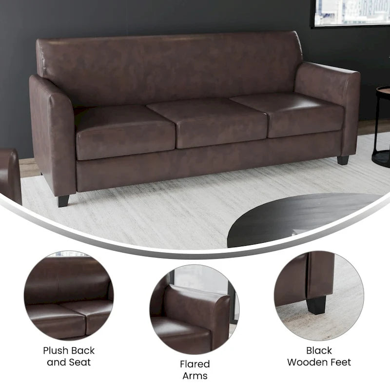 Canapé en cuir et polyuréthane avec cadre surpiqué aux lignes épurées - 70"L x 29"P x 32,25"H