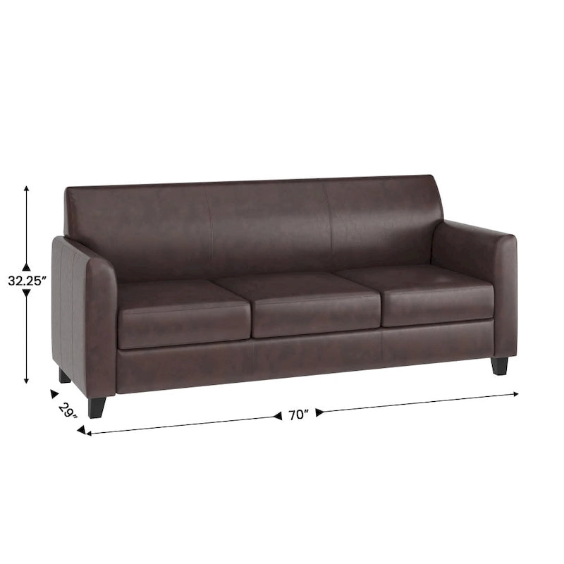 Canapé en cuir et polyuréthane avec cadre surpiqué aux lignes épurées - 70"L x 29"P x 32,25"H