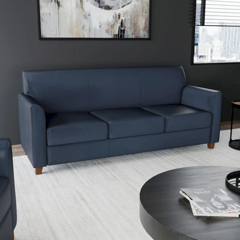 Canapé en cuir et polyuréthane avec cadre surpiqué aux lignes épurées - 70"L x 29"P x 32,25"H