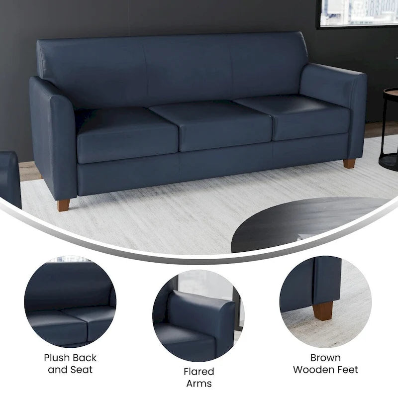 Canapé en cuir et polyuréthane avec cadre surpiqué aux lignes épurées - 70"L x 29"P x 32,25"H