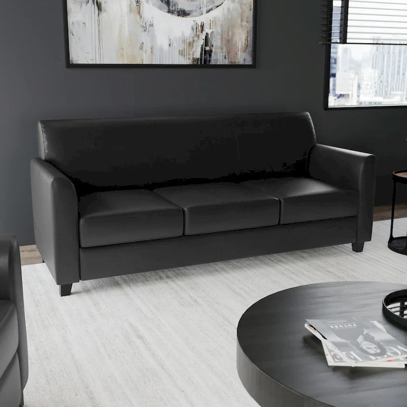 Canapé en cuir et polyuréthane avec cadre surpiqué aux lignes épurées - 70"L x 29"P x 32,25"H