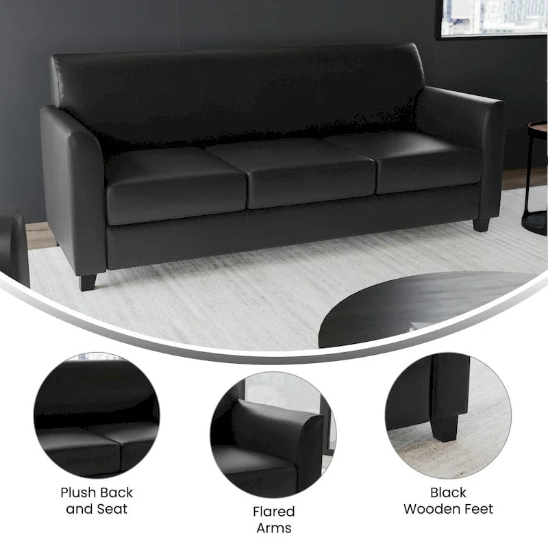 Canapé en cuir et polyuréthane avec cadre surpiqué aux lignes épurées - 70"L x 29"P x 32,25"H