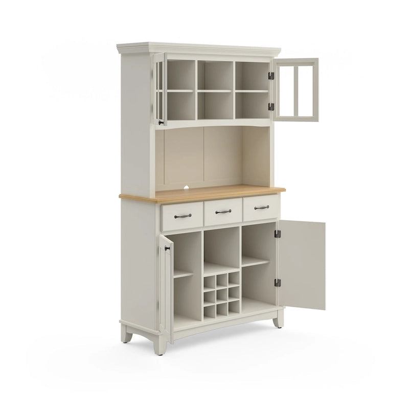 Off-White Server with Hutch & Wood Top