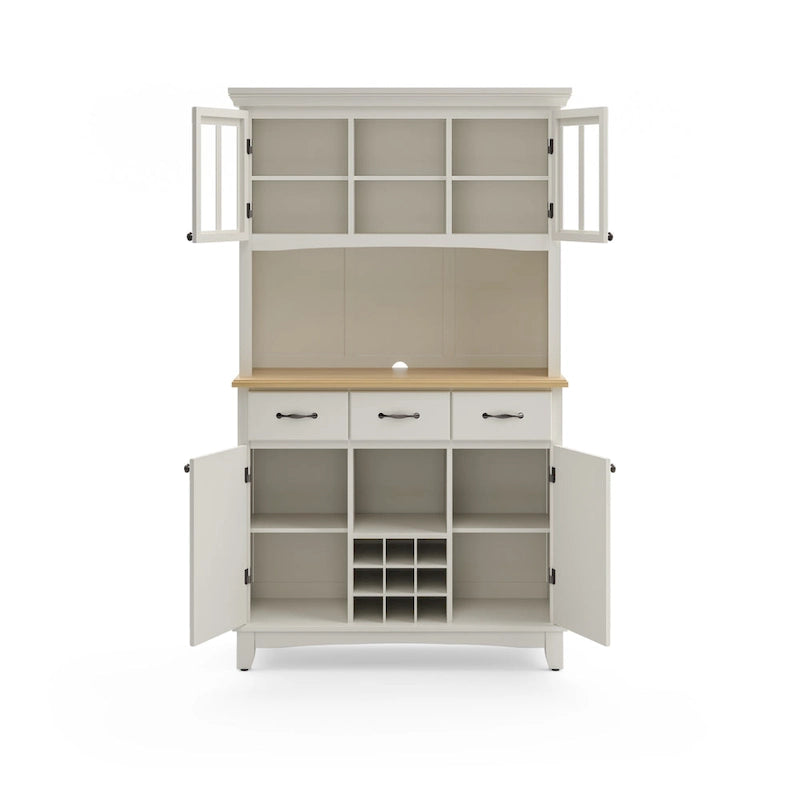Serveur blanc cassé avec huche et plateau en bois