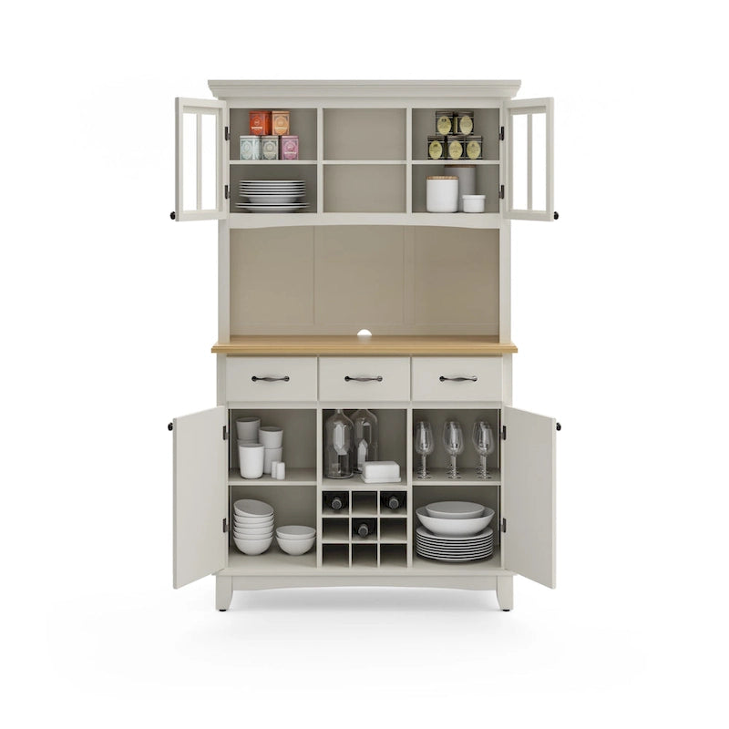 Serveur blanc cassé avec huche et plateau en bois