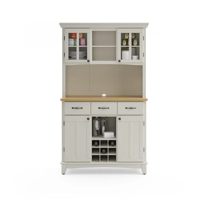 Serveur blanc cassé avec huche et plateau en bois