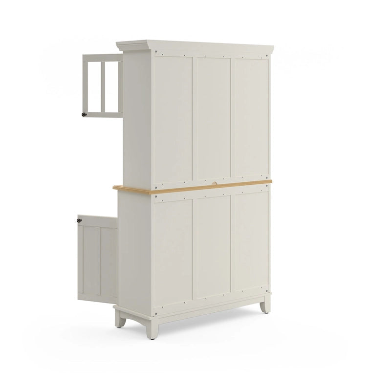 Serveur blanc cassé avec huche et plateau en bois