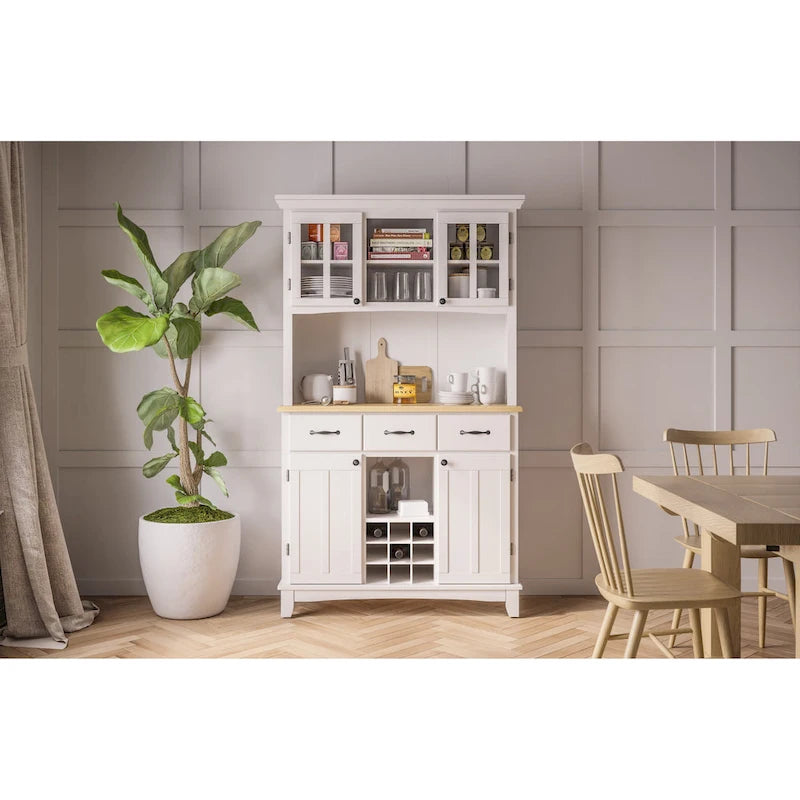 Serveur blanc cassé avec huche et plateau en bois