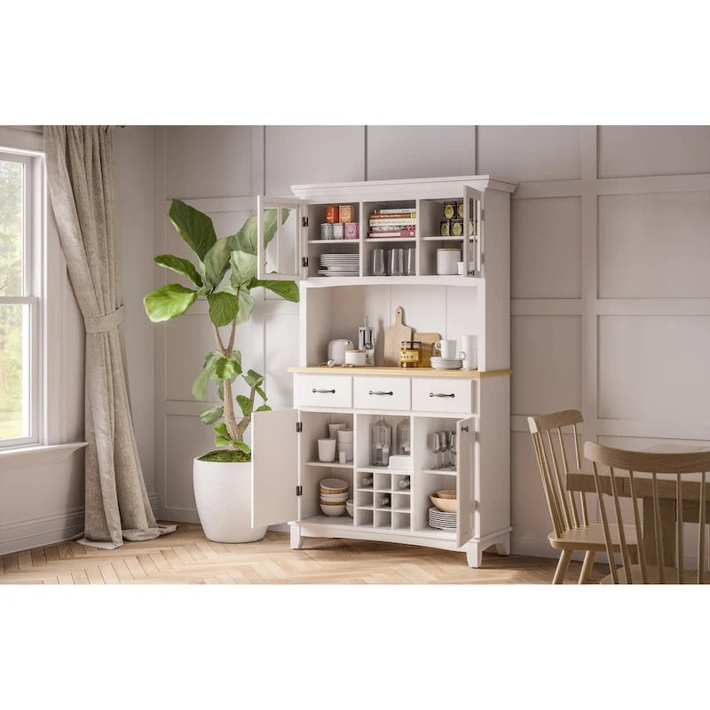 Serveur blanc cassé avec huche et plateau en bois
