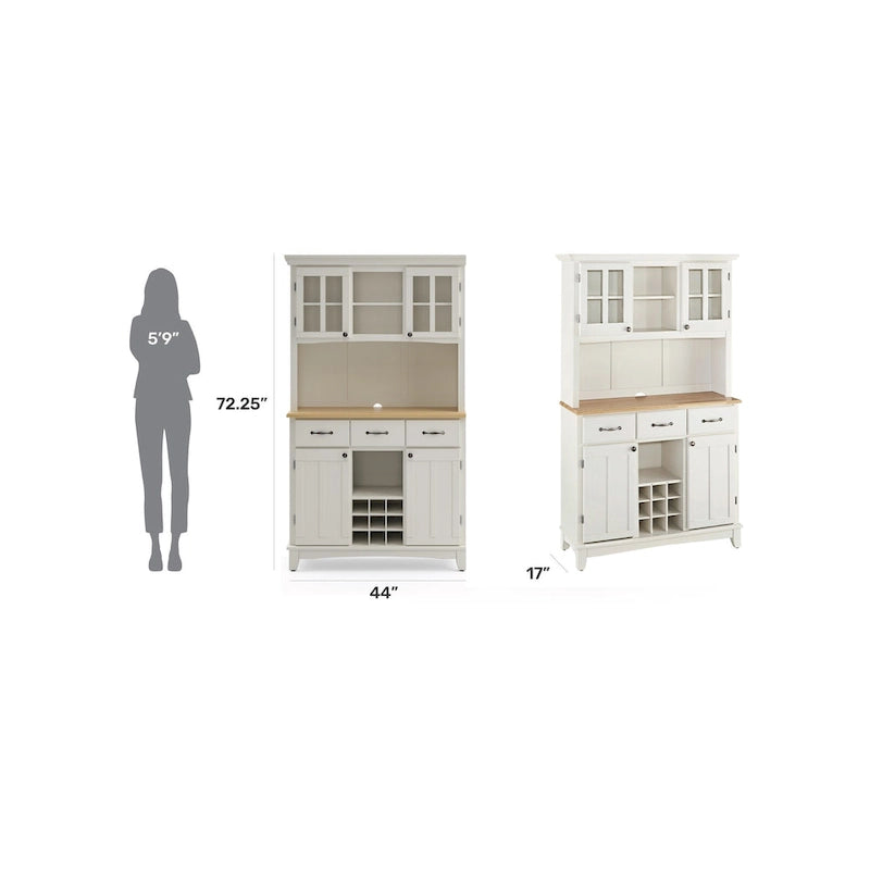 Serveur blanc cassé avec huche et plateau en bois