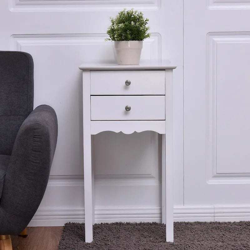 Table d'appoint avec 2 tiroirs - Blanc - 16.0 x 13.0 x 30.0 (L x l x H)