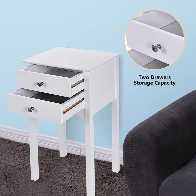 Table d'appoint avec 2 tiroirs - Blanc - 16.0 x 13.0 x 30.0 (L x l x H)
