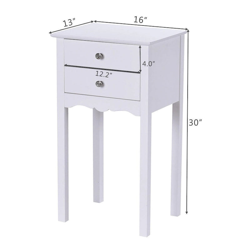 Table d'appoint avec 2 tiroirs - Blanc - 16.0 x 13.0 x 30.0 (L x l x H)