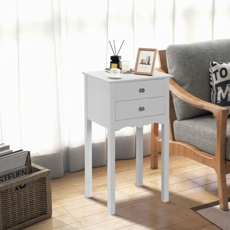Table d'appoint avec 2 tiroirs - Blanc - 16.0 x 13.0 x 30.0 (L x l x H)