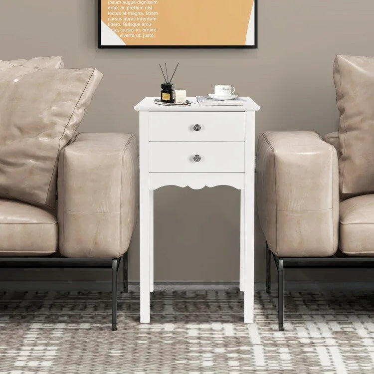 Table d'appoint avec 2 tiroirs - Blanc - 16.0 x 13.0 x 30.0 (L x l x H)