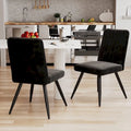 Black Velvet Dining Chairs Set of 2, Upholstered Armless Kitchen Side Chairs