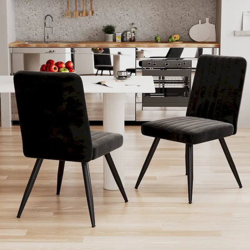 Black Velvet Dining Chairs Set of 2, Upholstered Armless Kitchen Side Chairs