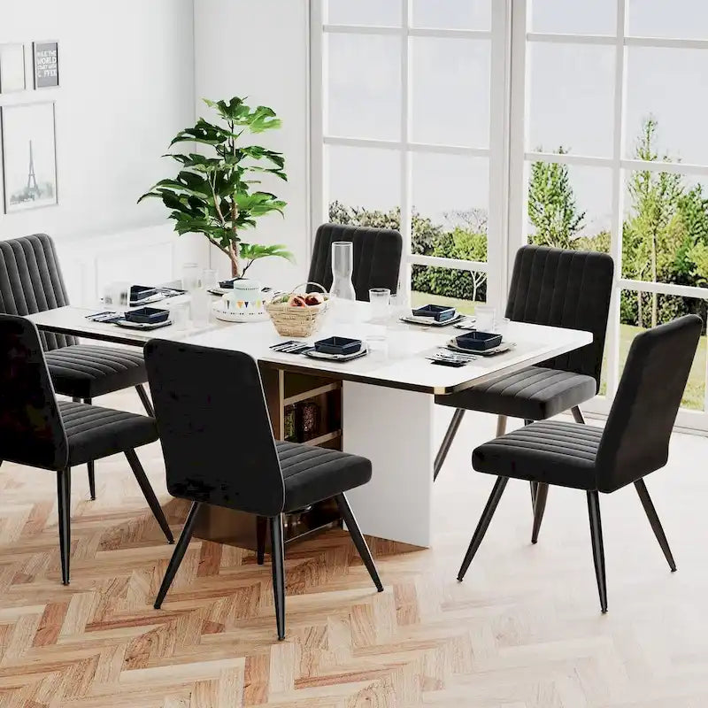 Black Velvet Dining Chairs Set of 2, Upholstered Armless Kitchen Side Chairs