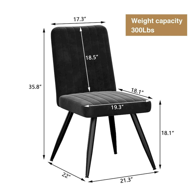 Black Velvet Dining Chairs Set of 2, Upholstered Armless Kitchen Side Chairs