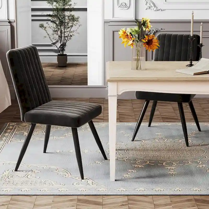 Black Velvet Dining Chairs Set of 2, Upholstered Armless Kitchen Side Chairs