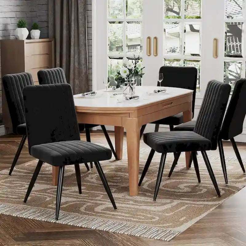 Black Velvet Dining Chairs Set of 2, Upholstered Armless Kitchen Side Chairs