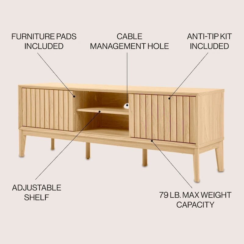 Farmhouse 58" Sliding Door TV Stand, Fits TVs up to 65" with Cable Management