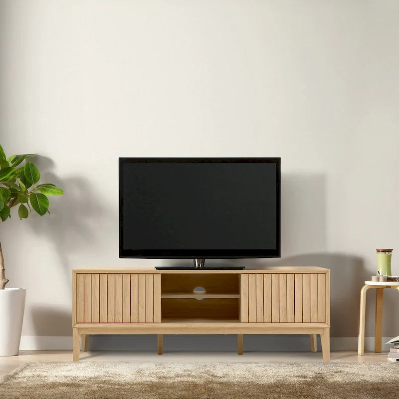 Farmhouse 58" Sliding Door TV Stand, Fits TVs up to 65" with Cable Management
