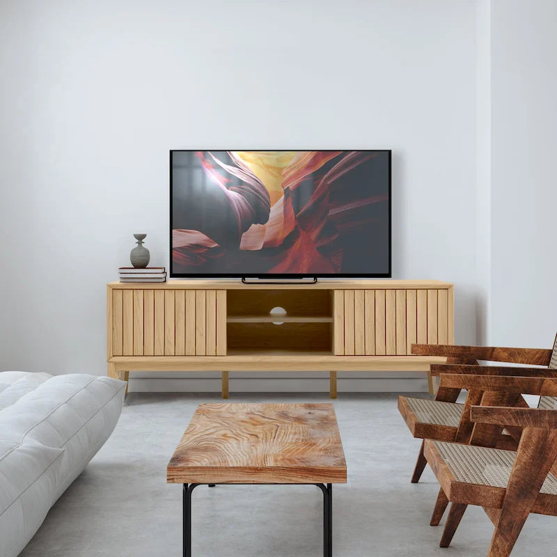 Farmhouse 58" Sliding Door TV Stand, Fits TVs up to 65" with Cable Management