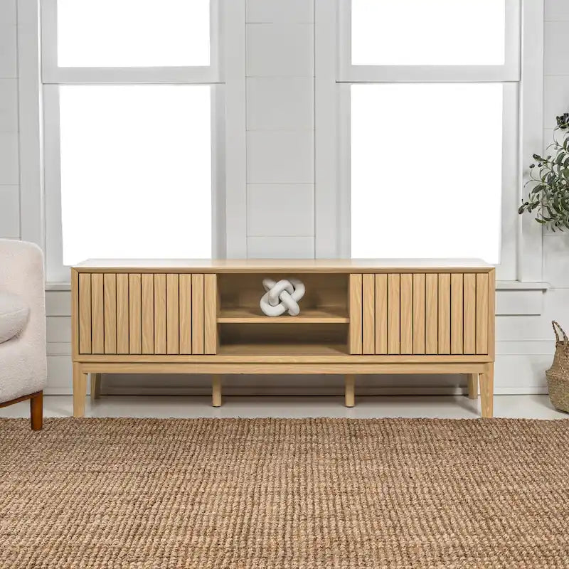 Farmhouse 58" Sliding Door TV Stand, Fits TVs up to 65" with Cable Management