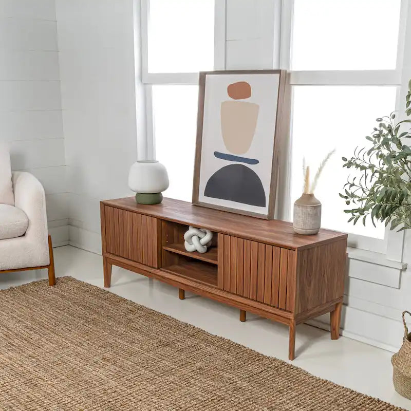 Farmhouse 58" Sliding Door TV Stand, Fits TVs up to 65" with Cable Management