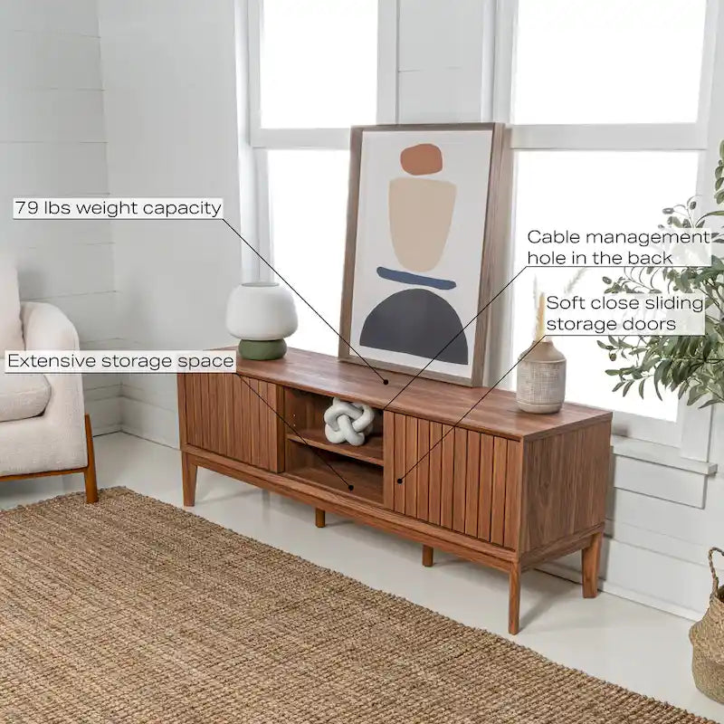 Farmhouse 58" Sliding Door TV Stand, Fits TVs up to 65" with Cable Management