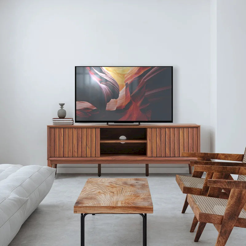 Farmhouse 58" Sliding Door TV Stand, Fits TVs up to 65" with Cable Management