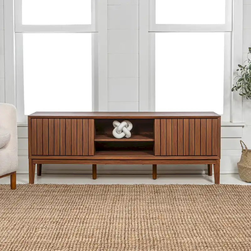 Farmhouse 58" Sliding Door TV Stand, Fits TVs up to 65" with Cable Management