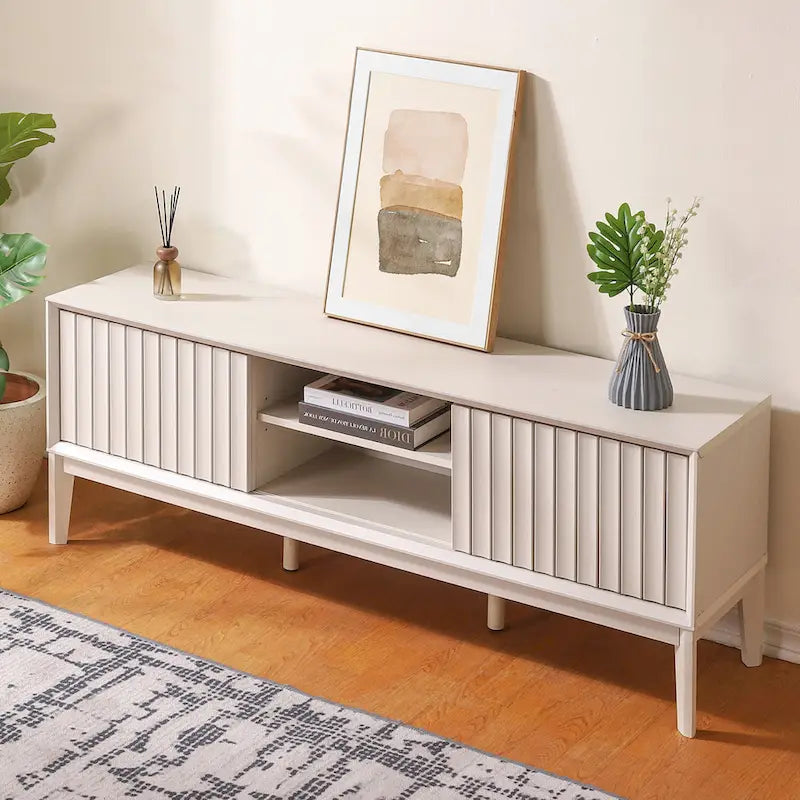Farmhouse 58" Sliding Door TV Stand, Fits TVs up to 65" with Cable Management