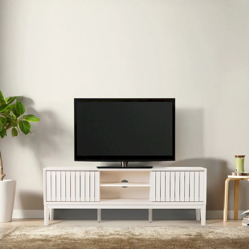 Farmhouse 58" Sliding Door TV Stand, Fits TVs up to 65" with Cable Management