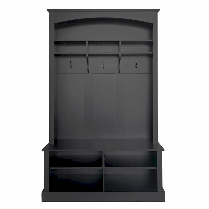 47.2 Wide Hall Tree with Bench and Shoe Storage: Multi-functional with 3 Hooks, Open Storage, Rectangle Shelves