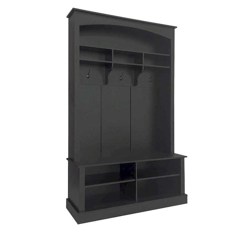 47.2 Wide Hall Tree with Bench and Shoe Storage: Multi-functional with 3 Hooks, Open Storage, Rectangle Shelves
