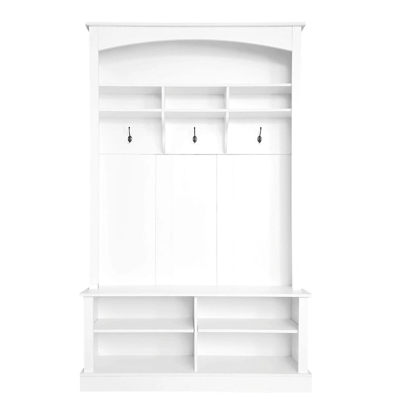 47.2 Wide Hall Tree with Bench and Shoe Storage: Multi-functional with 3 Hooks, Open Storage, Rectangle Shelves